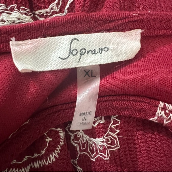 Soprano A-line dress, lined, embroidered, size XL, dark red with white,pre-owned - Picture 9 of 10